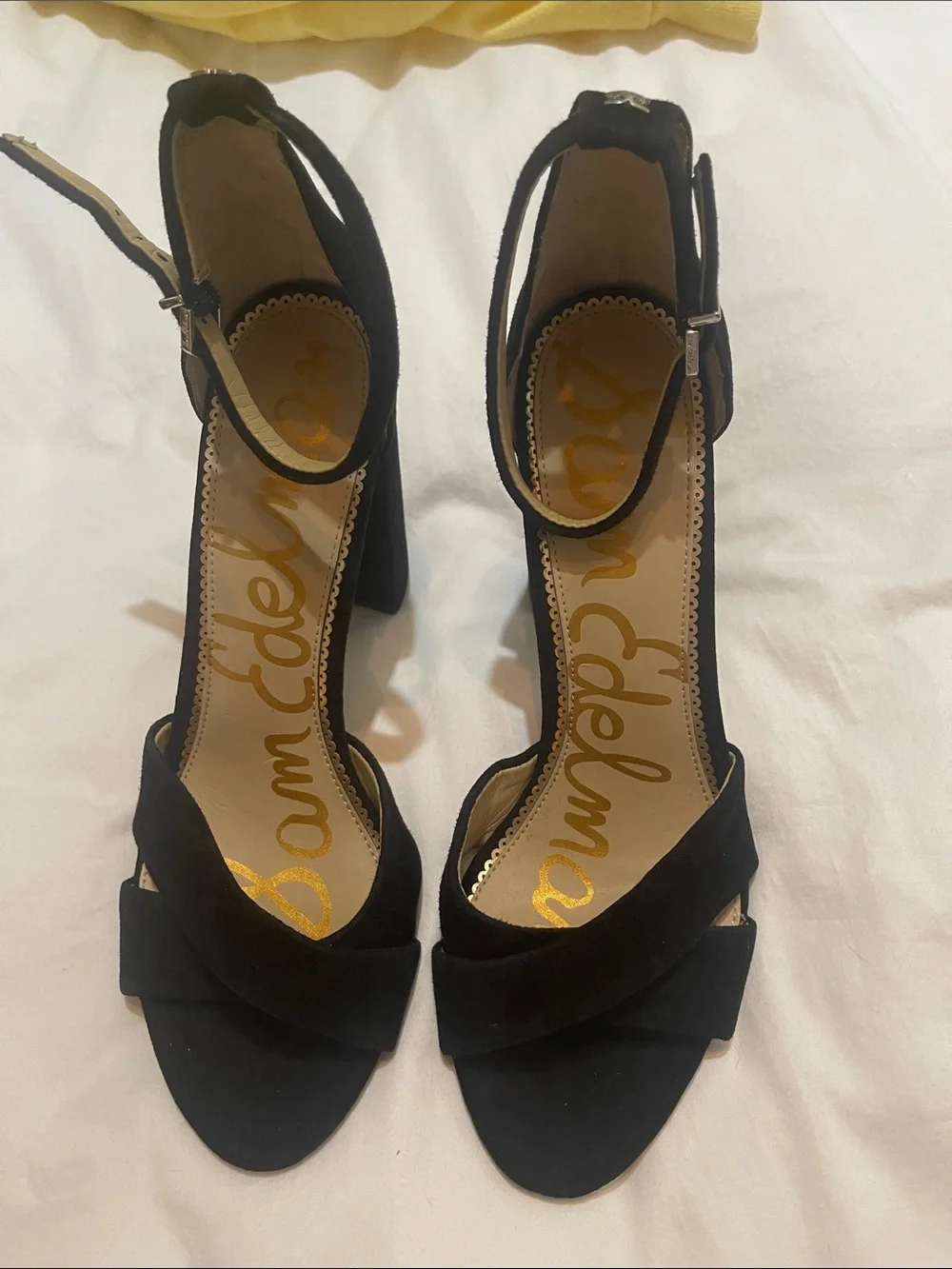 Sam edelman black leather suede block heel ankle strap sandals new sz 10 m